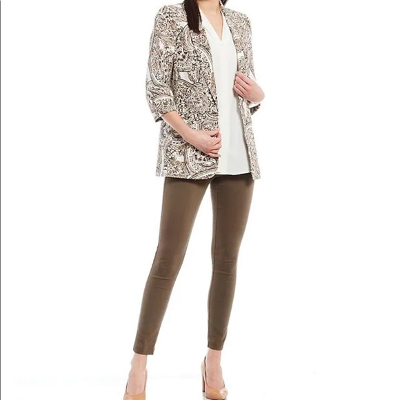 Calvin Klein Paisley Print Linen-Blend Collar Roll-Tab Sleeve Open Front Jacket - Picture 3 of 16